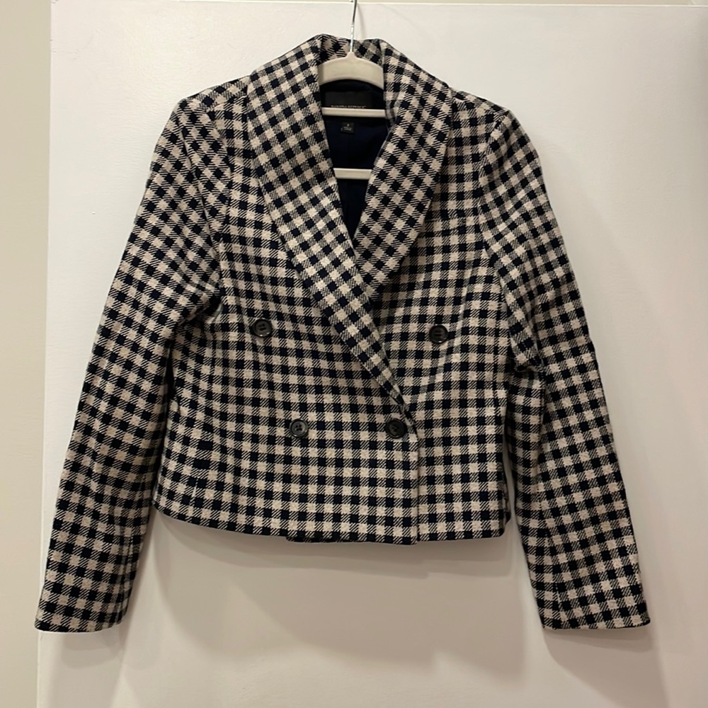 Tan and Navy Checkered Banana Republic Blazer